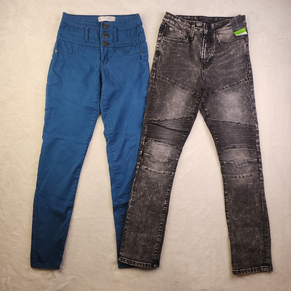 Emo Scene Skinny Jeans Lot of 2 24-25" Waist Teal Blue Mid Rise Moto Alt Grunge